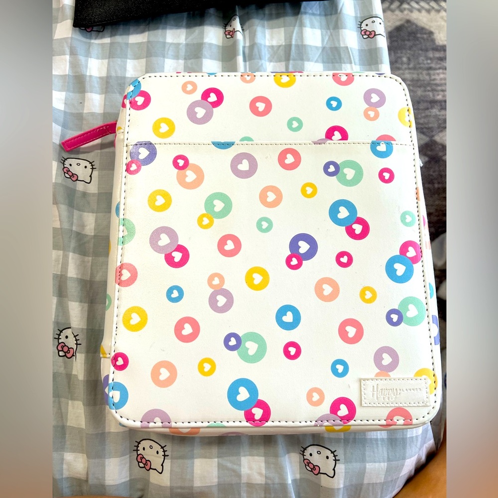 Happy Planner classic white / colorful hearts, zipper, compartments pen holder